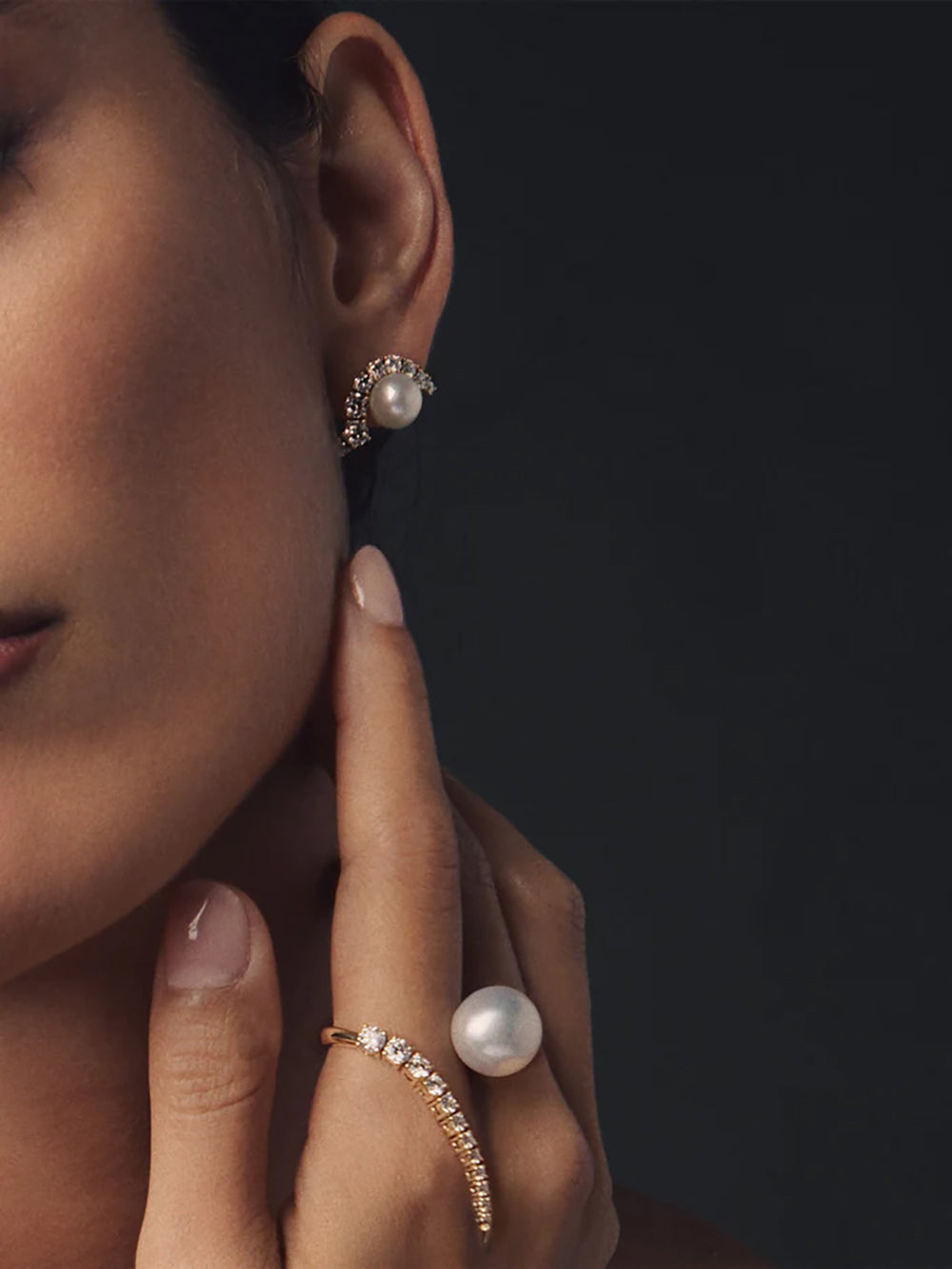 PE15Y アコヤパールカーブダイヤモンドピアス