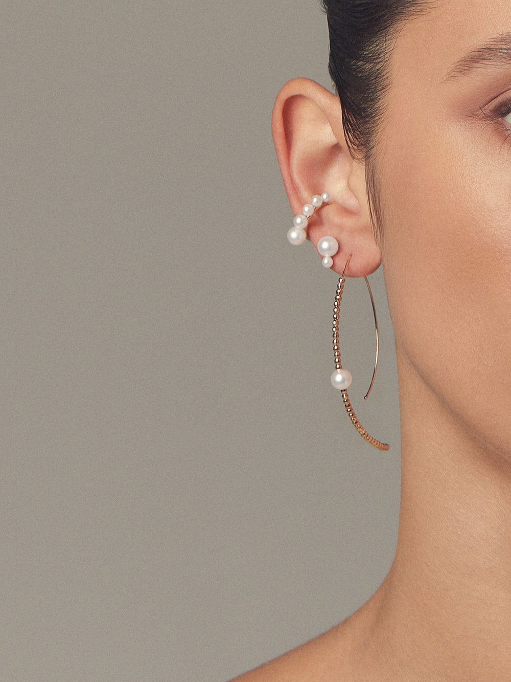 SBE197L ラージカットビーズ＆パールバナナフープピアス