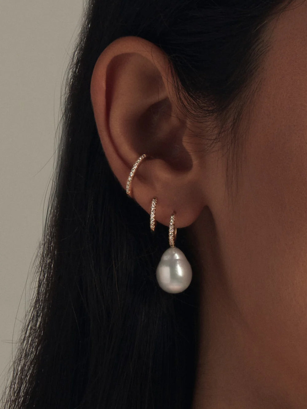 SBE348 ラージドロップパールダイヤモンドフープピアス