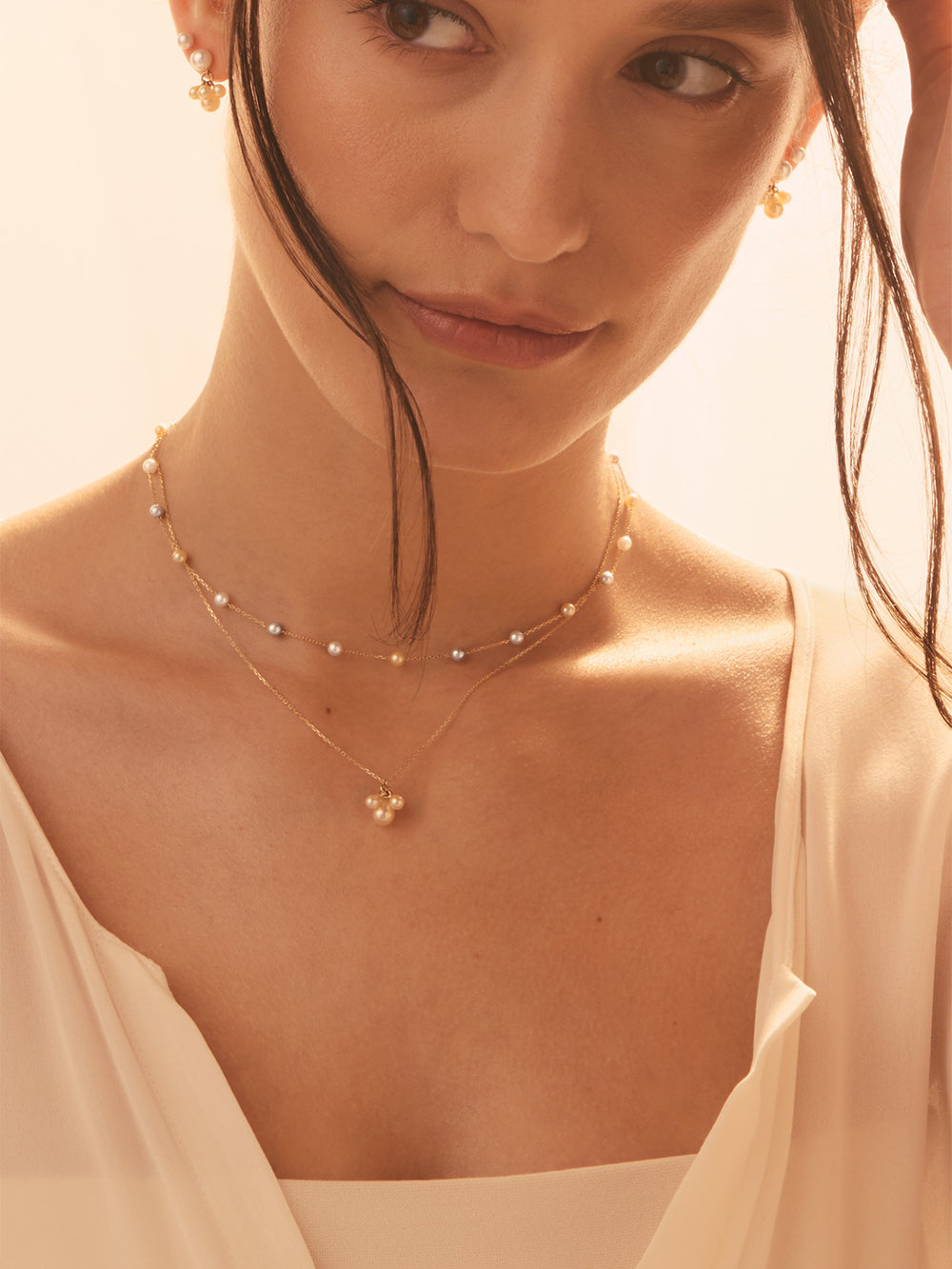 SBE445 ゴールドアコヤパールcandyクラスターピアス